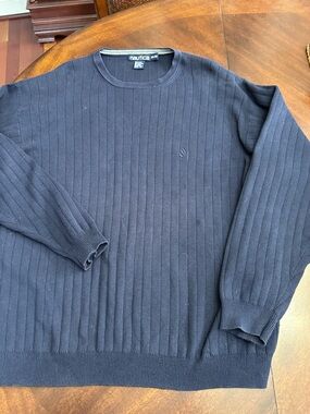 Nautica Men's Navy Blue Ribbed Cotton Crewneck Sweater XL